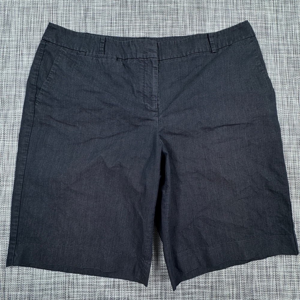 Talbots Womens Bermuda Shorts 16 Navy Blue Cotton Blend Stretch Flat Front Chino